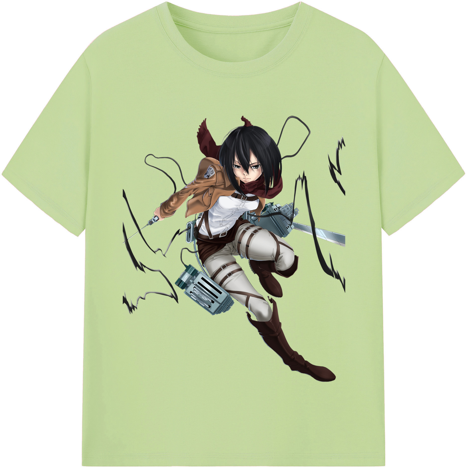 （画像用） 進撃の巨人 ミカサ·アッカーマン Attack on Titan Mikasa Ackerman 綿100％半袖Tシャツ（フロントプリント）